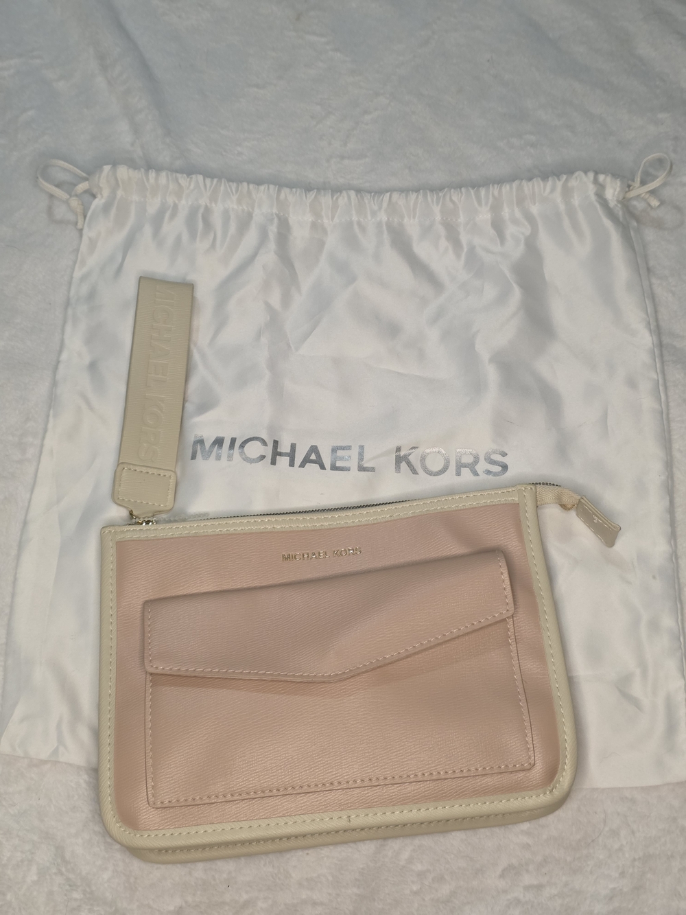 Michael Kors Pink and Cream Leather Wristlet Clutch